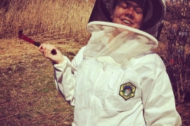 Mai Schwartz in a bee suit